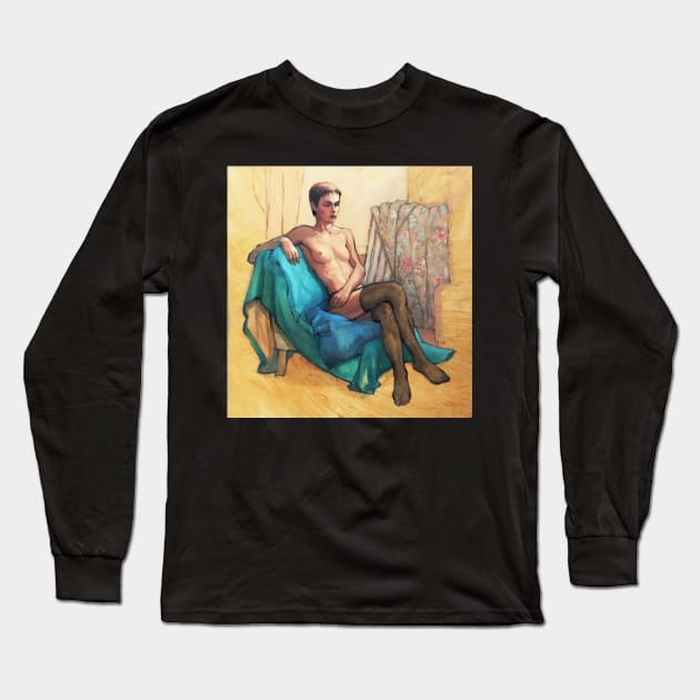 Black Stockings ~ oil painting Long Sleeve T-Shirt by rozmcq